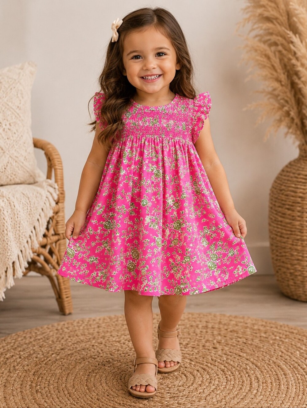 N°21 Girls Pink Floral Smocked Dress Size 4 Fits Best 3T Cottagecore